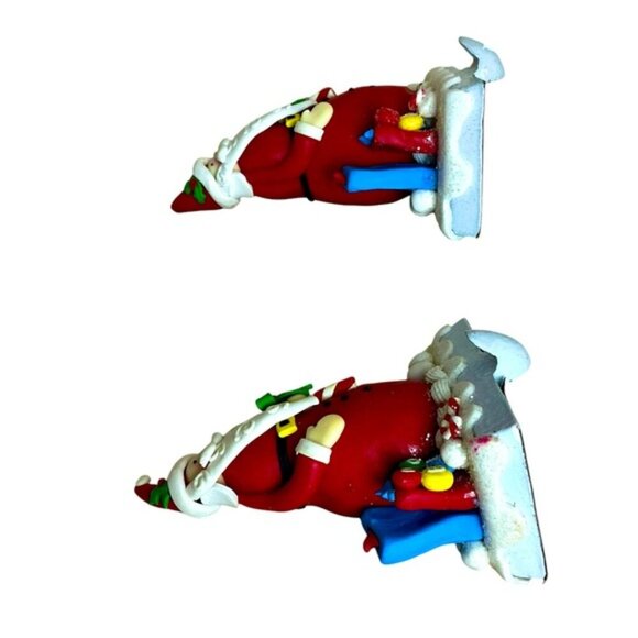 Vintage Cast Iron Stocking Holders Santa Clause Ribbon Candy Holiday Red 2 PC - Picture 6 of 15